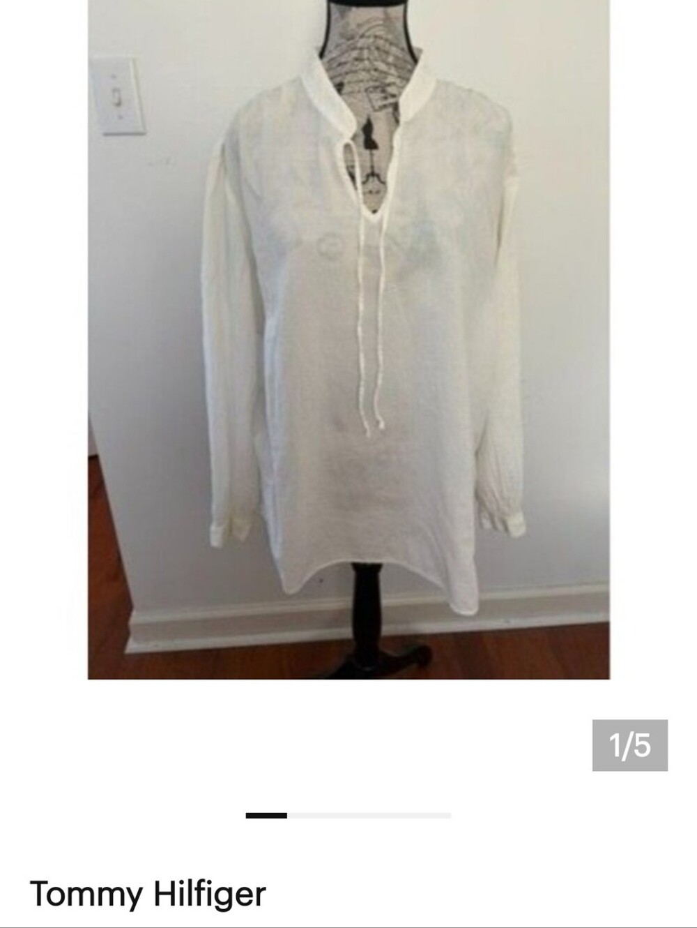 Tommy Hilfiger Woman Tunic Blouse Size 16 White Cotton Split Neck Tie CA20781